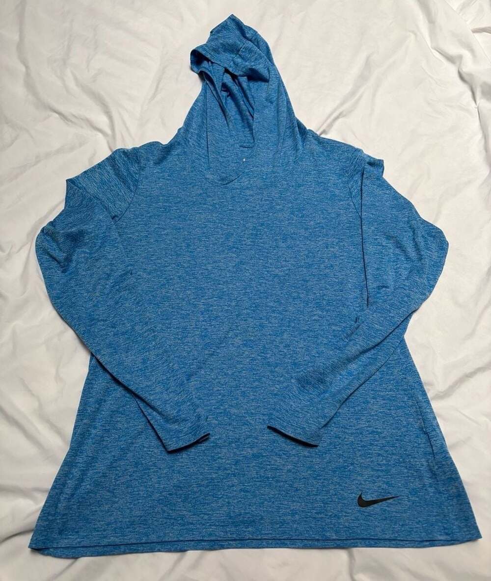 Nike Dri-FIT Blue Heathered Long Sleeve Hoodie Size M
